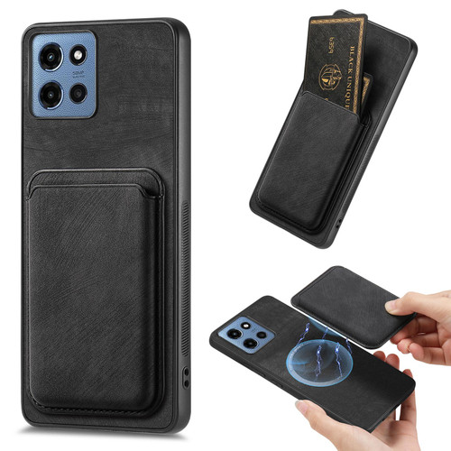 Moto G 2025 Retro Leather Card Bag Magnetic Phone Case - Black